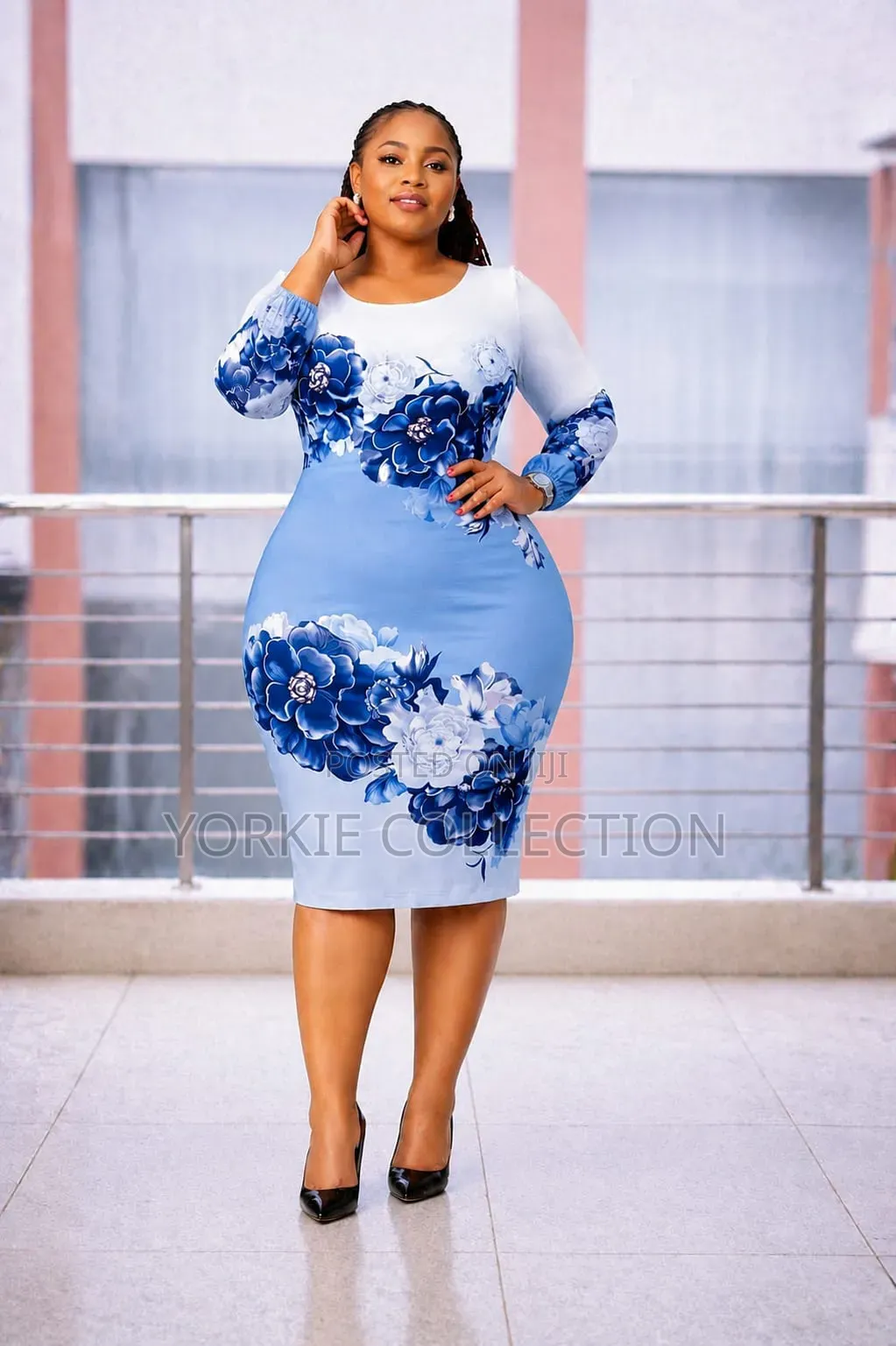 “A Loong-Sleeve Floral Bodycon Pencil Dress