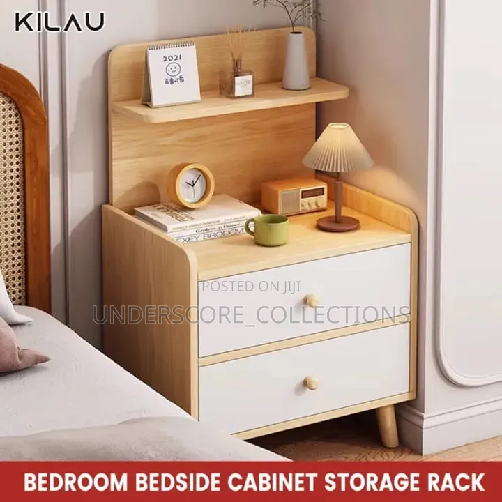 Beige and White Multilayer Storage Large Capacity Bedside Drawer