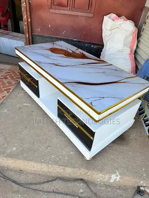 Executive White Coffee Table With Marble Topping