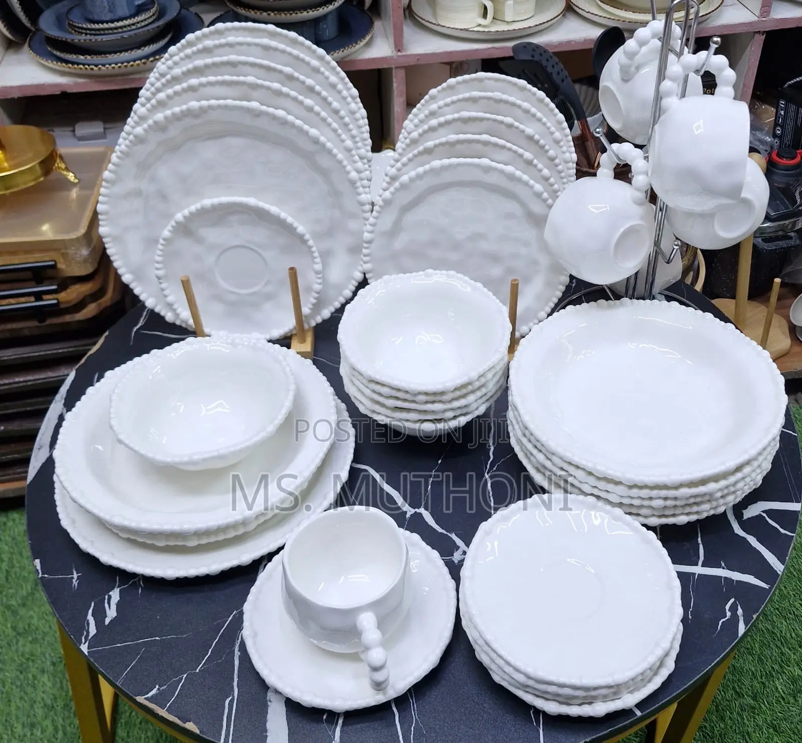 36 PCs Pearl Rim White Dinnerware Set*