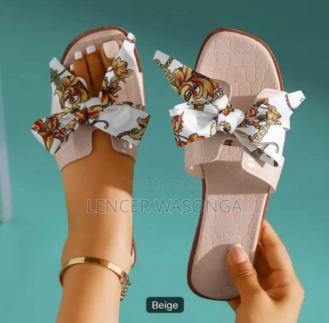 Floral Bowknot Flat Sandals Size 38-42