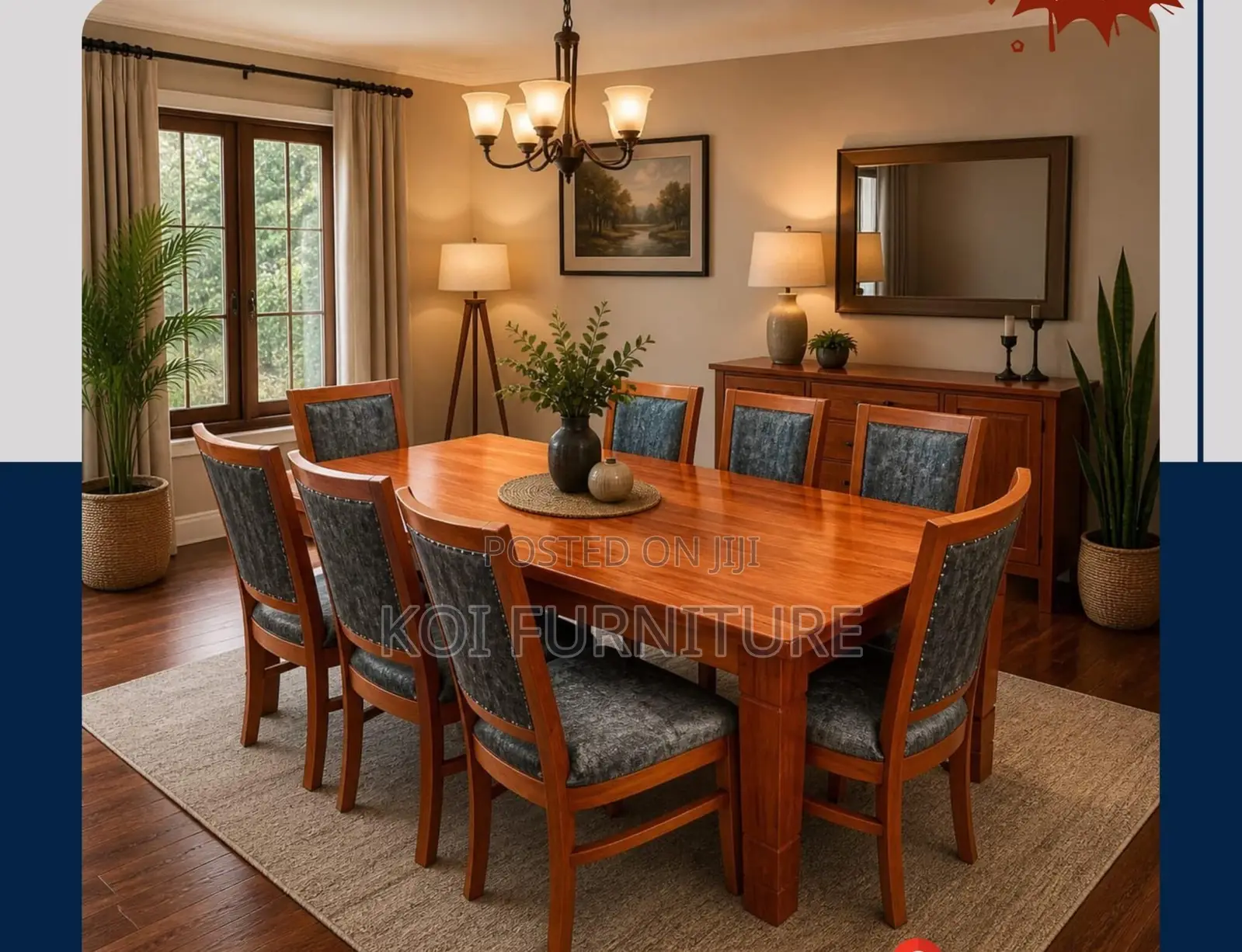 Dining Set; Six Seaters Dining Set With Mahogany Finish