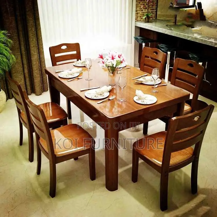 Dining Set; Six Seaters Dining Set With Mahogany Finish