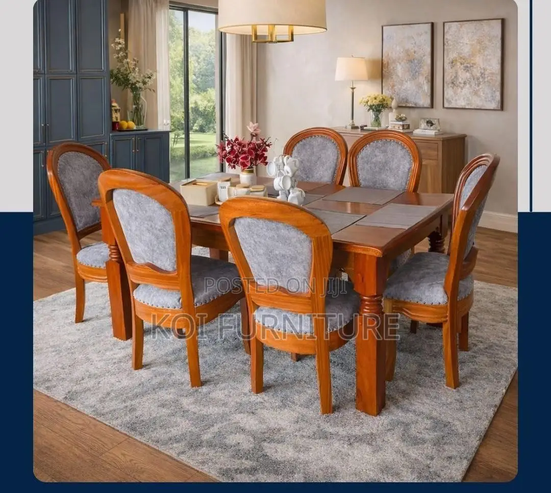 Dining Set; Six Seaters Dining Set With Mahogany Finish