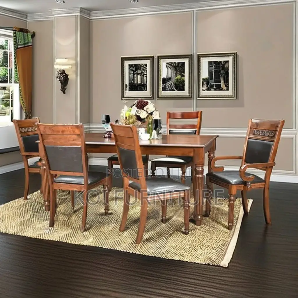 Dining Set; Six Seaters Dining Set With Mahogany Finish