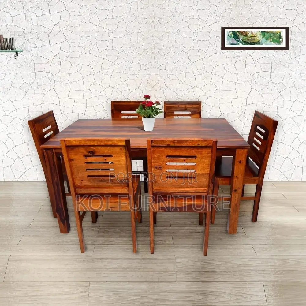 Dining Set; Six Seaters Dining Set With Mahogany Finish