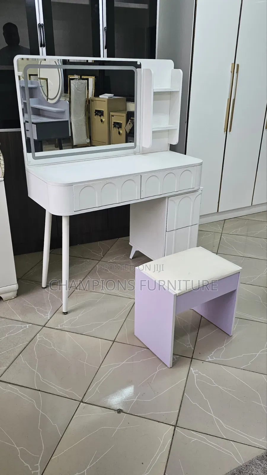 White Dressing Table With Stool