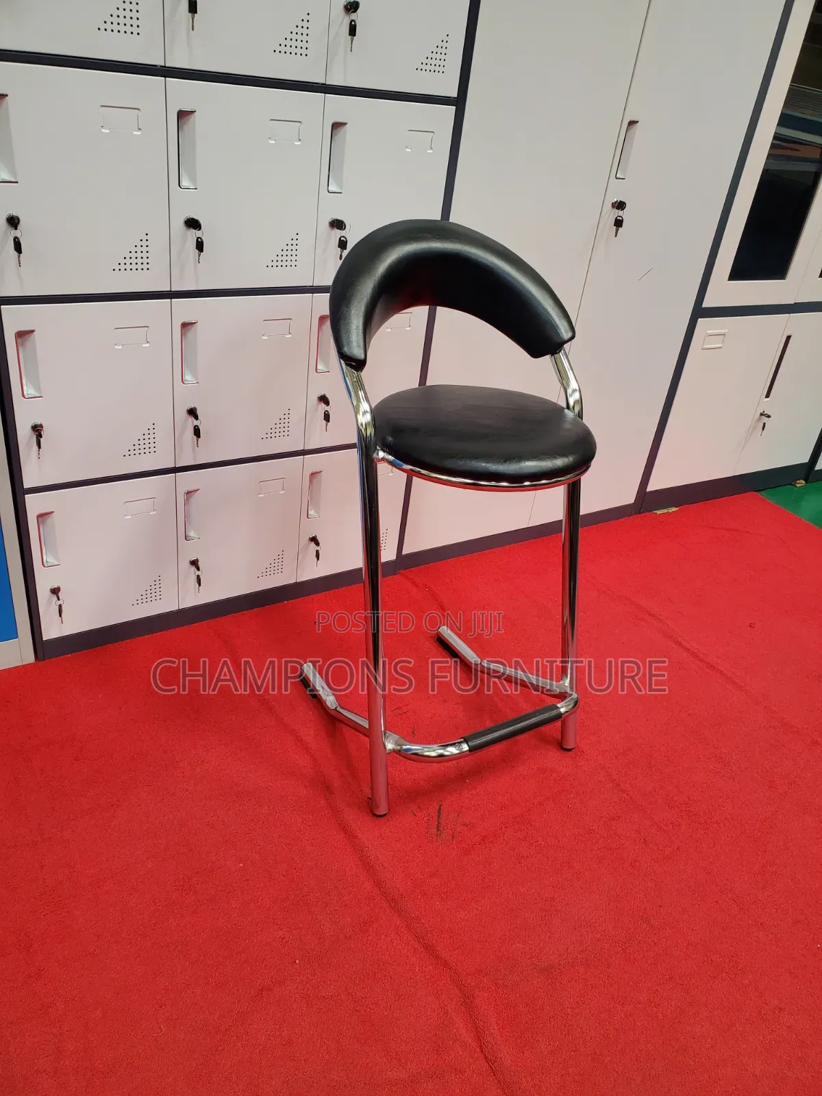 High-Top Black Leather Barstool