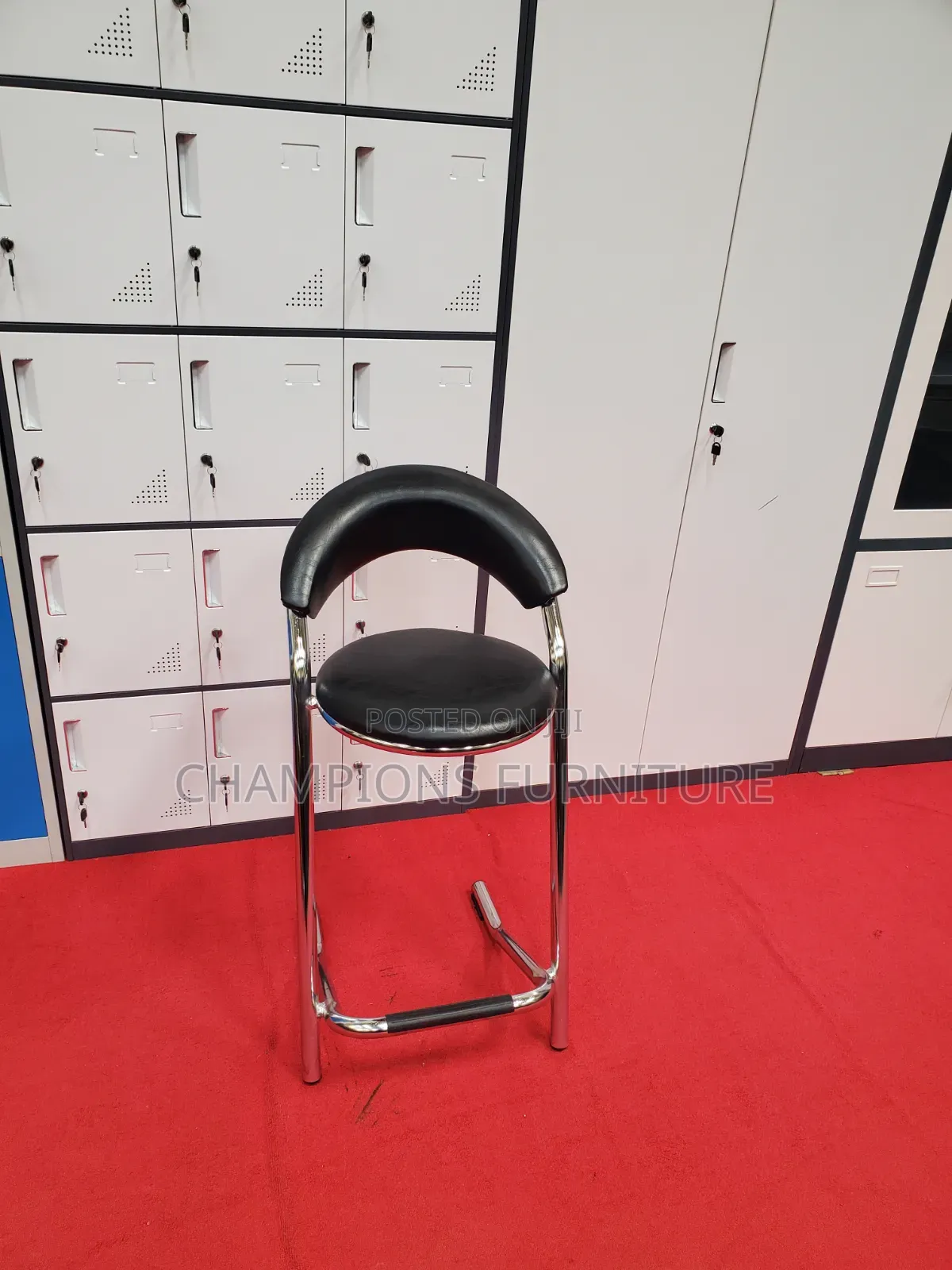 High-Top Black Leather Barstool