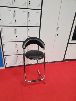 High-Top Black Leather Barstool
