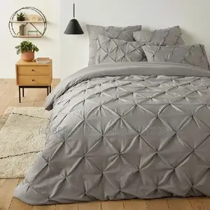 Neutral Grey Pinch Pleated Quilt Duvet Cover