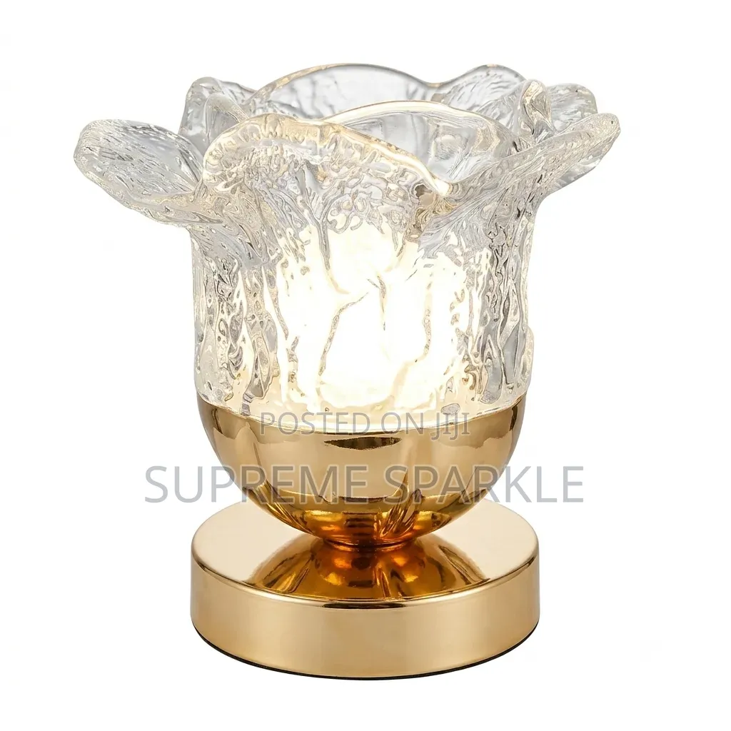 Rechargeable LED Flower Glass Table Lamp 12h Battery Touch Control.
