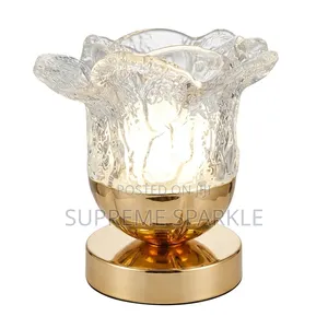 Rechargeable LED Flower Glass Table Lamp 12h Battery Touch Control.