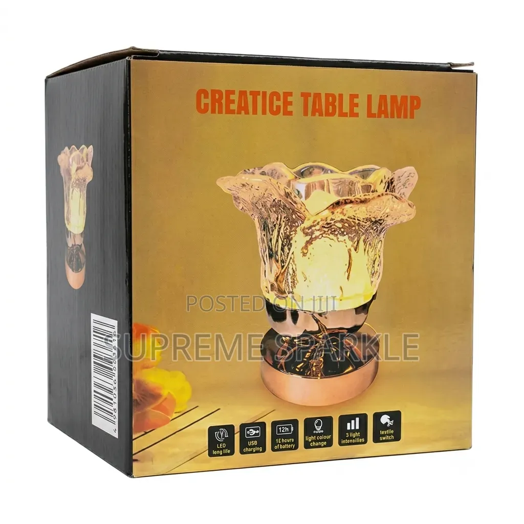 Rechargeable LED Flower Glass Table Lamp 12h Battery Touch Control.