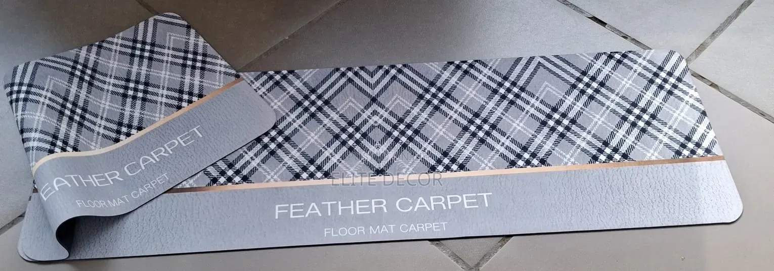 Feather Carpet Floor Mat – Grey Black Plaid Anti-Fatigue Waterproof