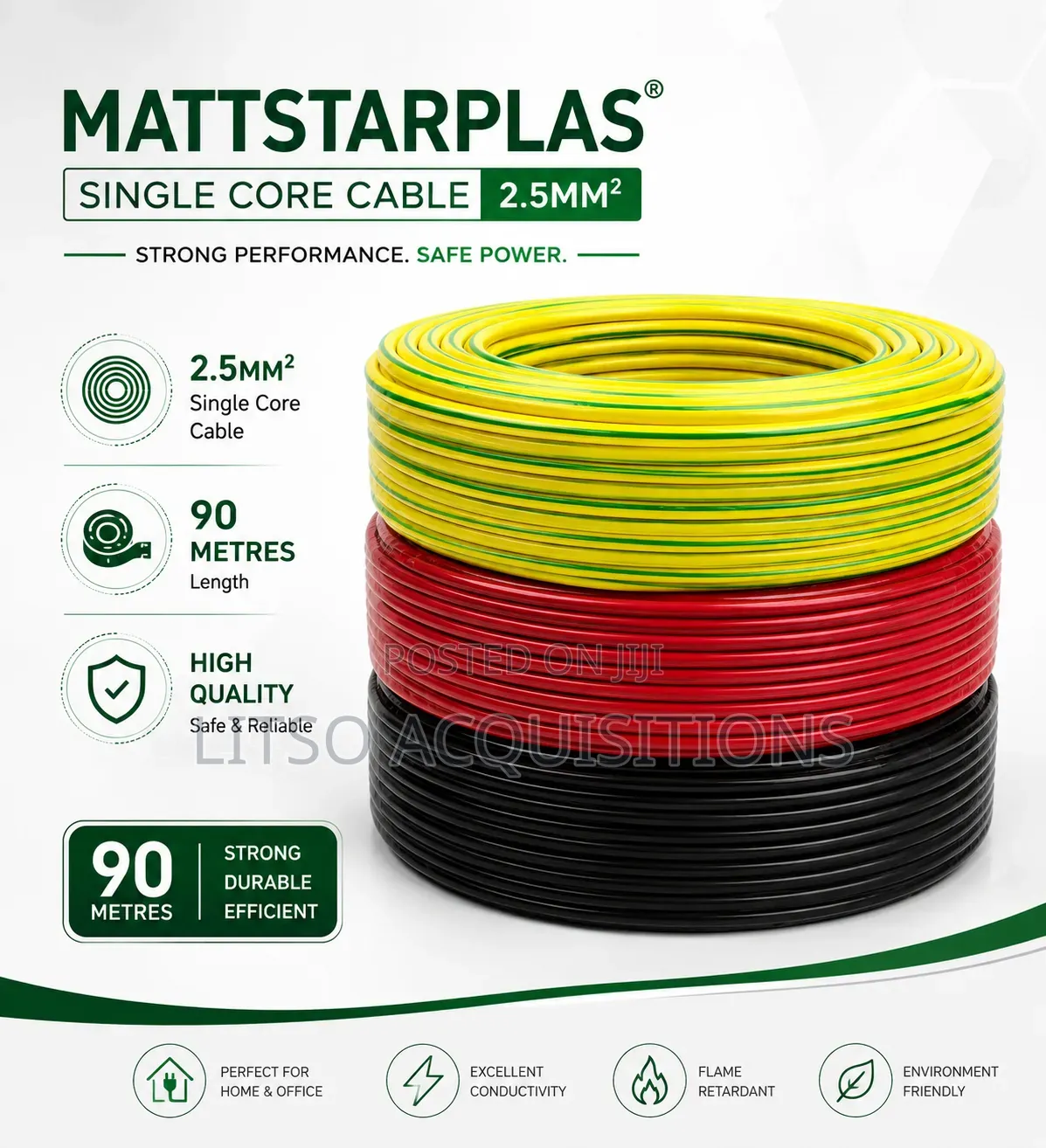 Mattstarplas 2.5mm2 Single Core Cable – 90 Metres | Electrical Wire
