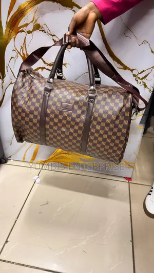 Medium Checked Prints Leathers Duffle Travel Bag_1200