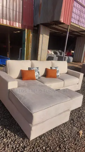 6-Seater L Seat Beige Cushioned Back