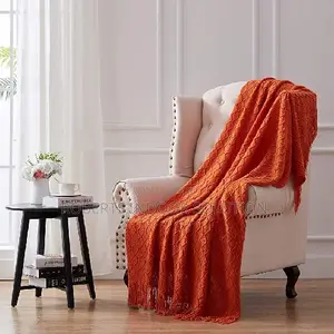 Knitted Throw Blanket Orange in Colour