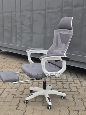 White Back Gray Office Chair With Footrest