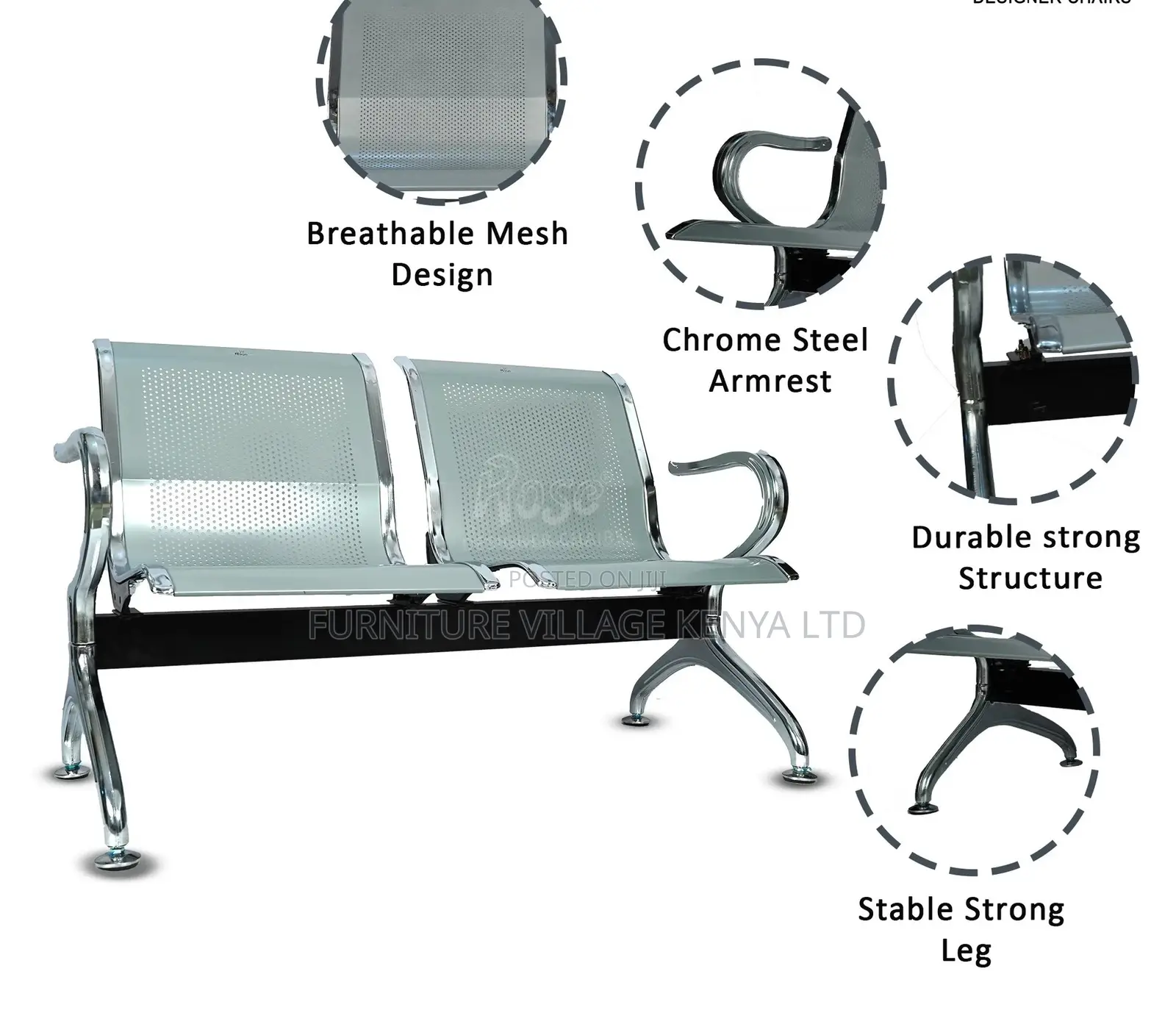 Bench; Sturdy 2 Seater Non Padded Visitor's Reception Bench