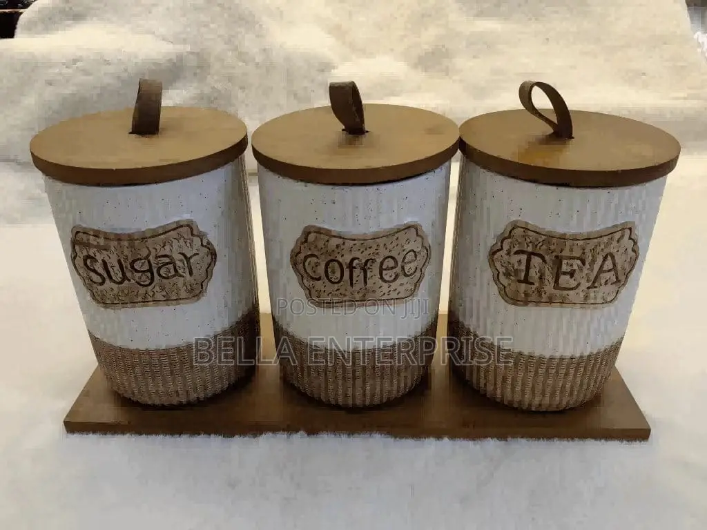 3pc Rustic Ceramic Canister Set Speckled White With Ribbed Texture