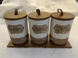 3pc Rustic Ceramic Canister Set Speckled White With Ribbed Texture