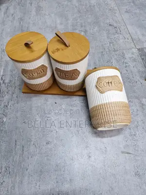 3pc Rustic Ceramic Canister Set Speckled White With Ribbed Texture