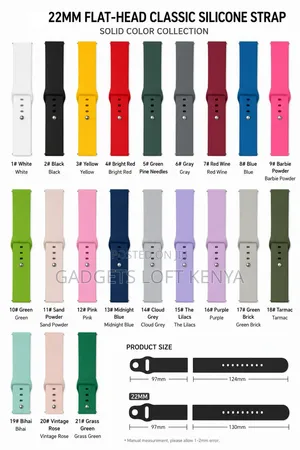 22mm Flat Head Classic Silicone Smart Watch Strap