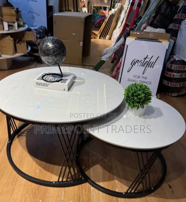 Premium 2-in-1 Marble Nesting Coffee Tables – Black Metal Frame - main view