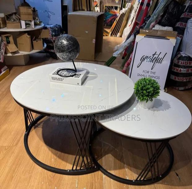 Premium 2-in-1 Marble Nesting Coffee Tables – Black Metal Frame - thumbnail 2