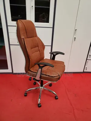 Brown Leather Office Cjair With Contrast Stitches