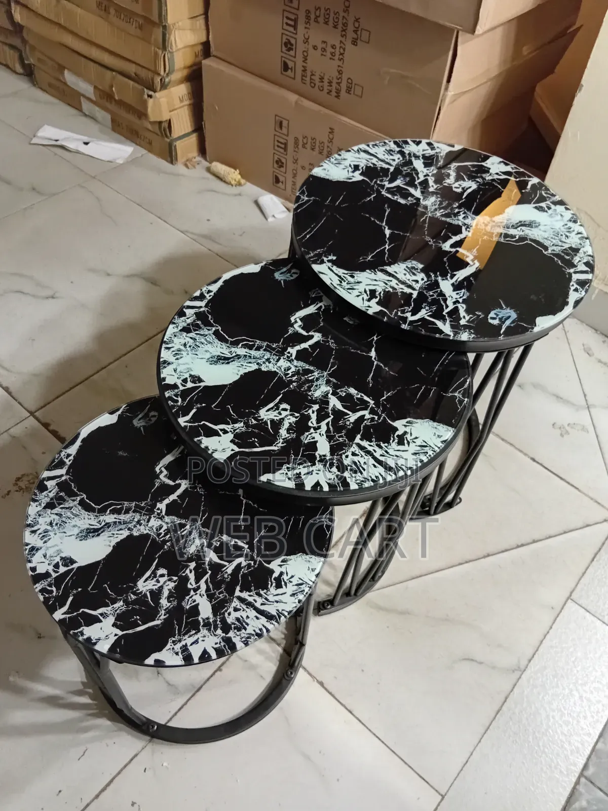 Modern Glass Effect Center Table Set (3-in-1