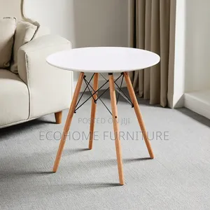 Round Table . 2 Seater Made of Metallic Flame and Wooden Legs