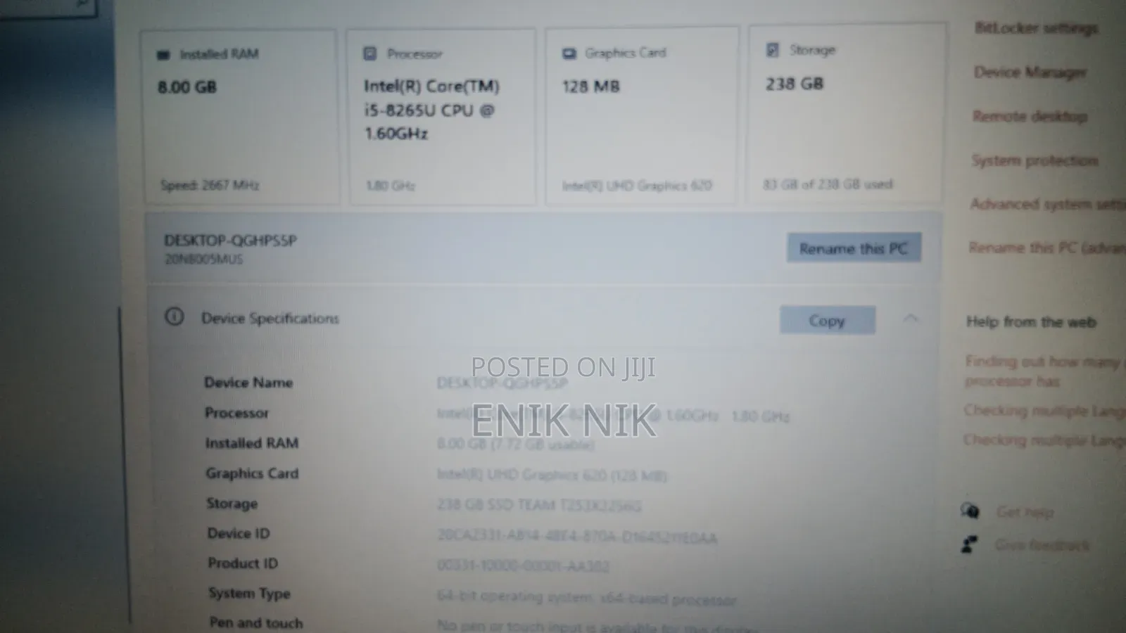 Laptop Lenovo ThinkPad E580 8GB Intel Core i5 SSD 250GB