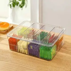 Acrylic Tea Bag Organizer With Cover and Compartment Divider Box