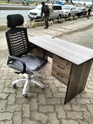 Complete Office Desk With Mesh Back Headrest Chair