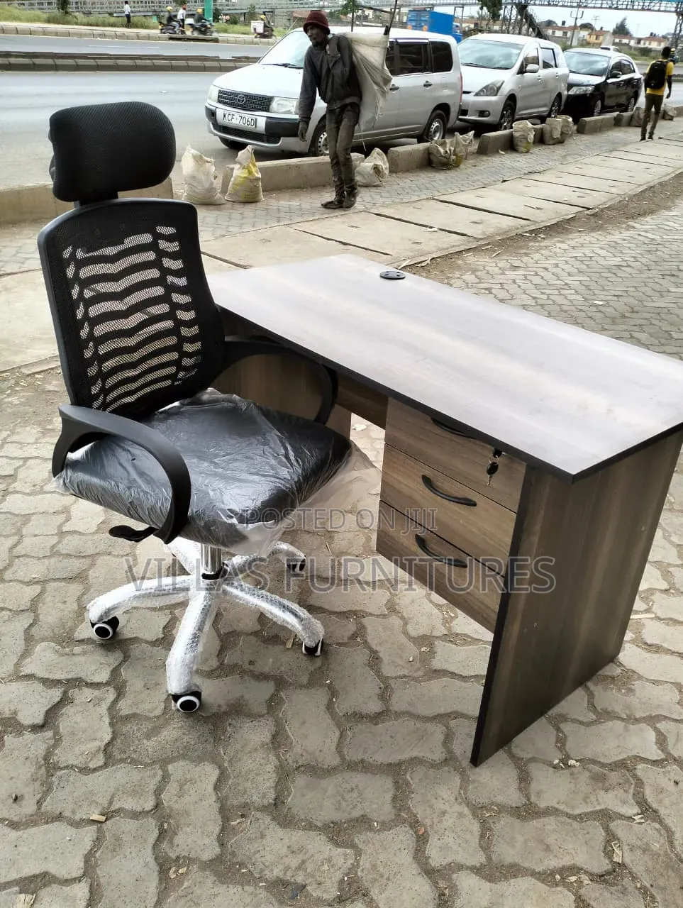 Complete Office Desk With Mesh Back Headrest Chair