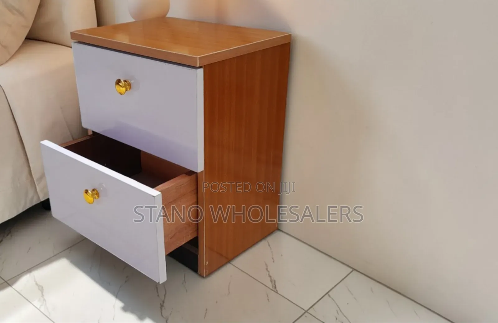 White and Brown Bed Side Drawer
