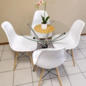 Modern Round Glass Table and Eames Chair