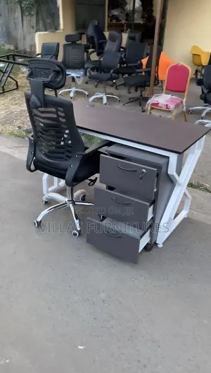 Home Office Study Desk Headrest Chair and Pedestal Combined