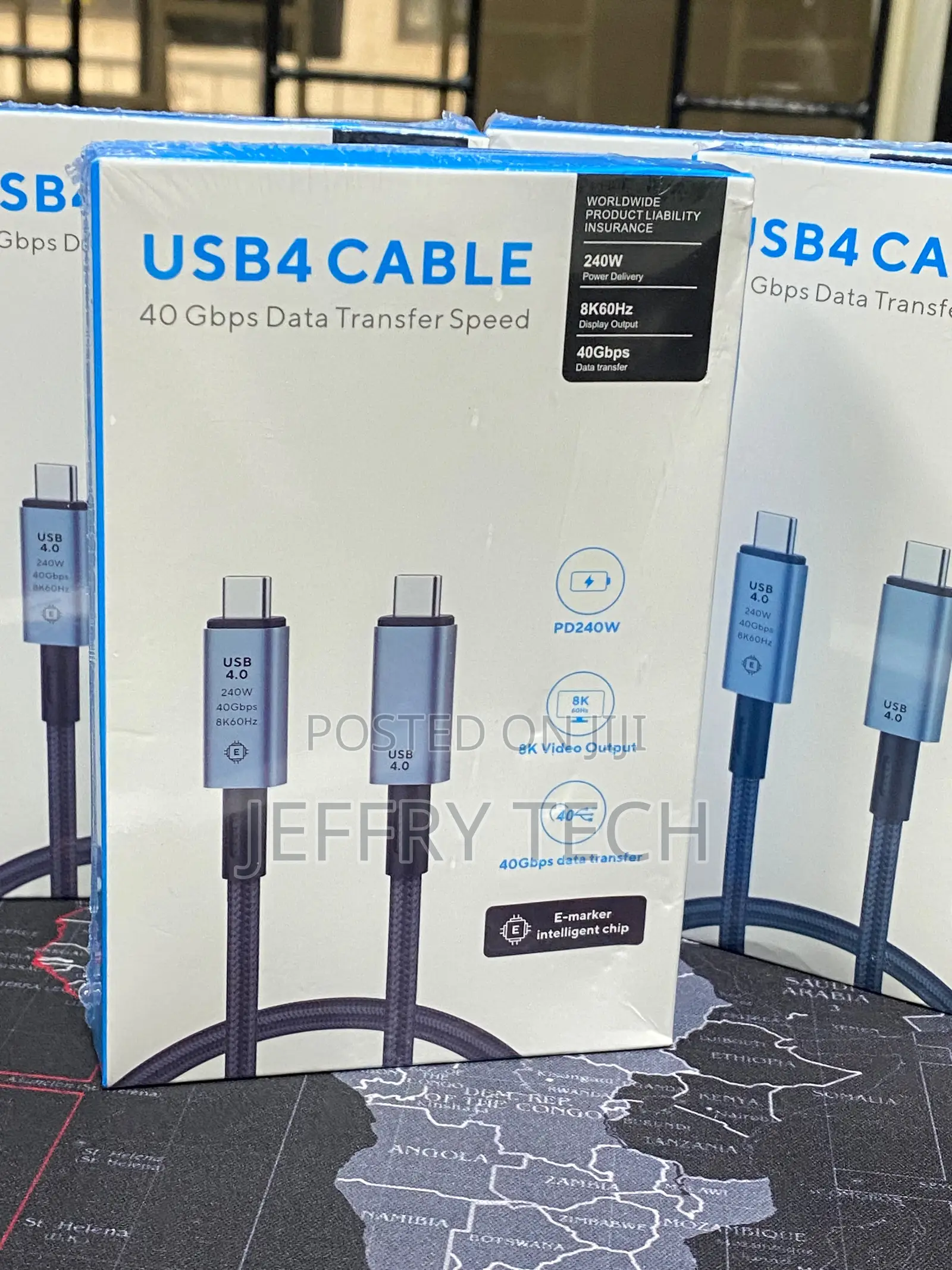 USB4 40Gbps 240W Cable a Blue-Accented Type-C to Type-C Braided Cable.
