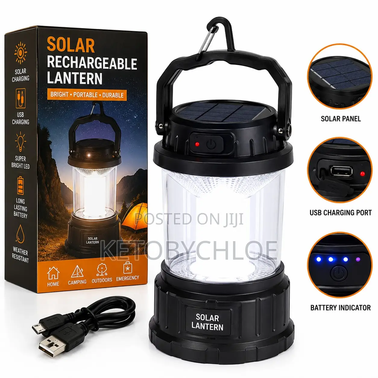 Rechargeable Solar LED Lantern – USB Solar Charging Emergency Light