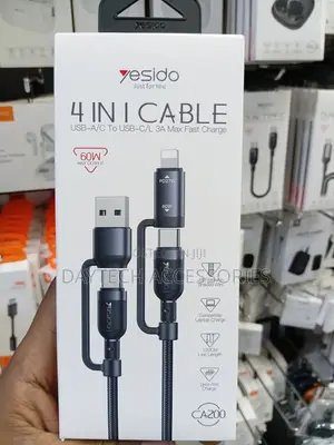This Is a Yesido CA200 4-in-1 Fast Charging and Data Cable in Black