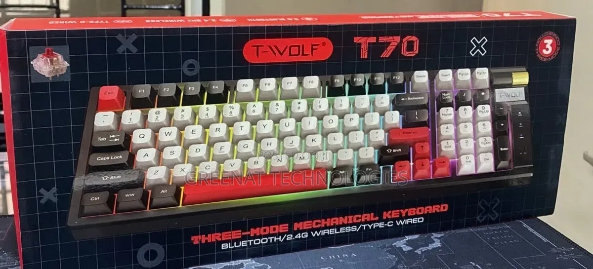 Wireless Gaming Keyboard T-Wolf T70 | 3-Mode Mechanical Keyboard