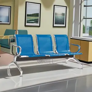 Office Bench : 3-Link Blue Metallic Waiting Bench