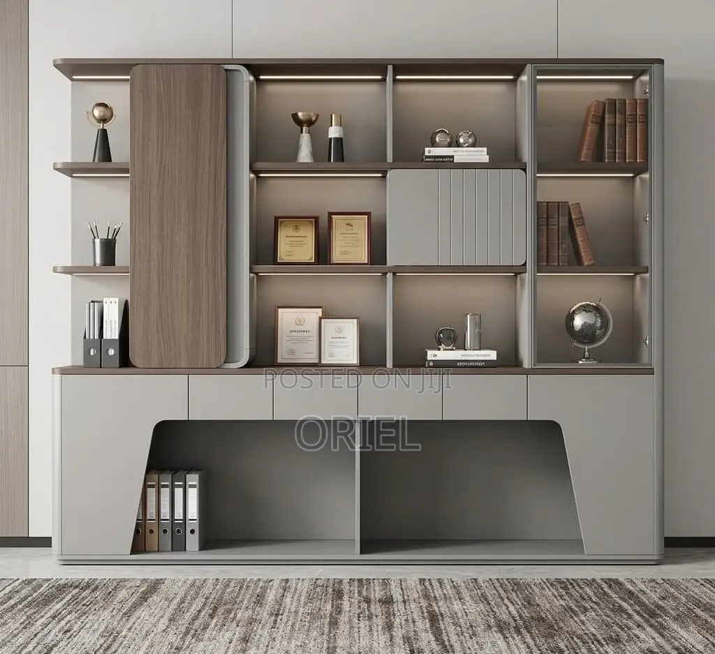 Office Cabinet : Executive Office Back Cabinet With LED Lighting
