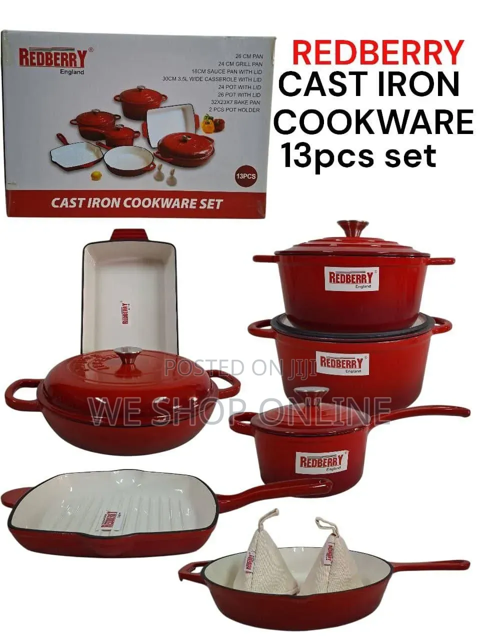 Enamel Coated Cast Iron Redberry Cookware 13 PCS Set