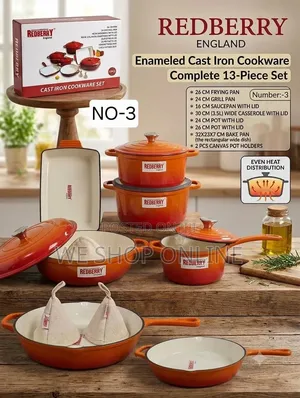 Enamel Coated Cast Iron Redberry Cookware 13 PCS Set