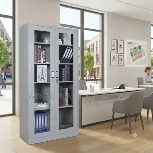 Office Cabinet; Two Doors Glass Steel Document Keep Cabinet